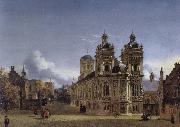 Jan van der Heyden Church Square, memories Sweden oil painting artist